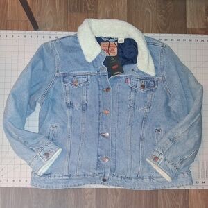 Levi's Blue Denim Jacket with White Sherpa Collar, 2X, NWT